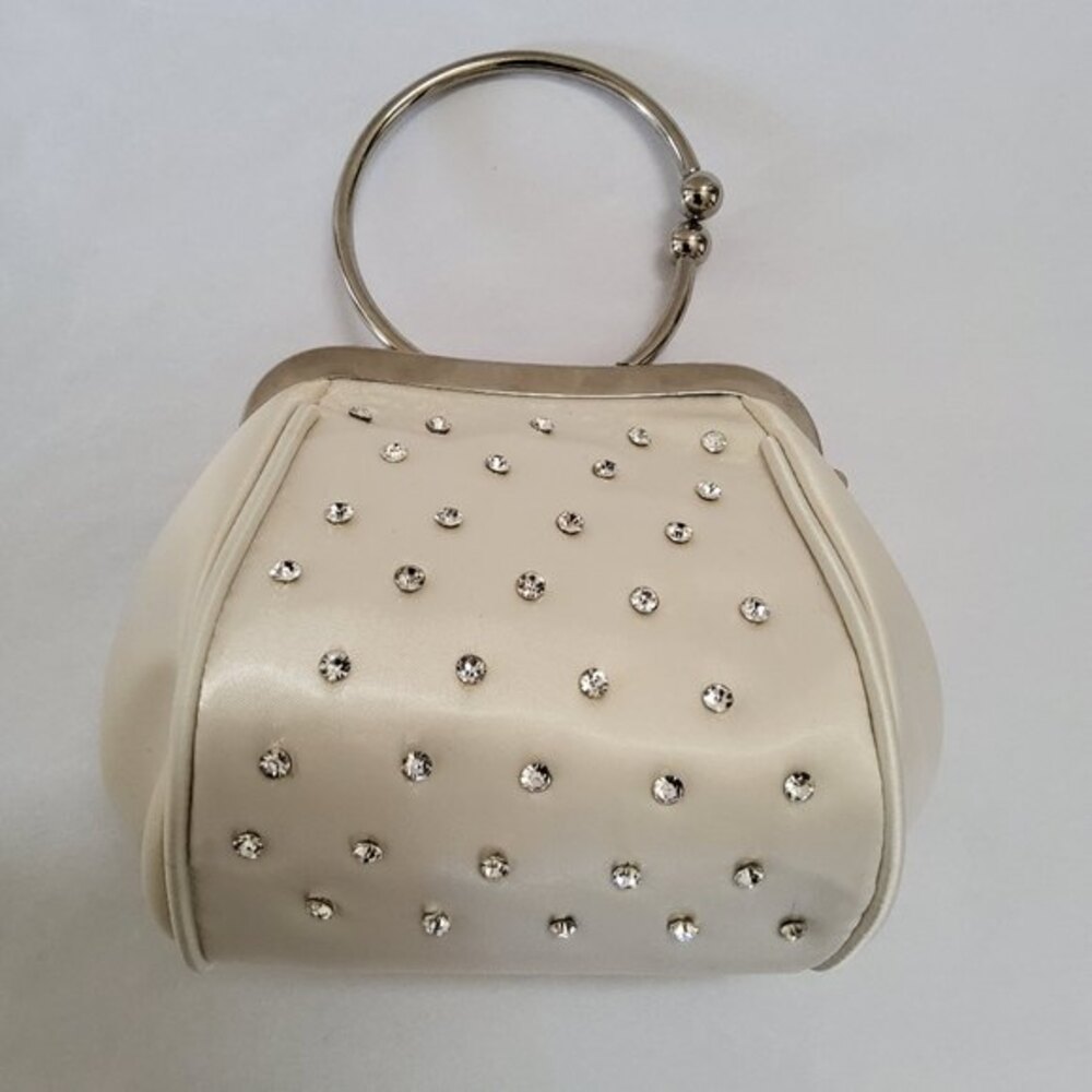 Small Wristlet Cristal Purse Ivory White Silver